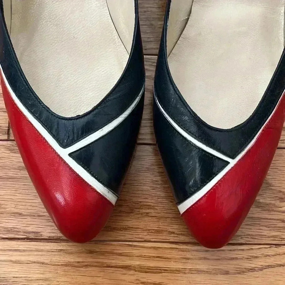 [10AA]Pappagallo Blue/Red  Patterned Kit Heel Pump - Picture 4 of 9